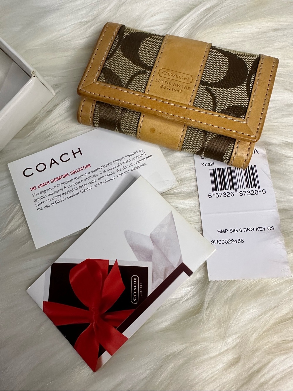 Coach Khaki Signature Canvas and Leather Key Case